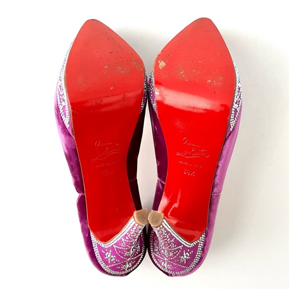 CHRISTIAN LOUBOUTIN || Purple Velvet Crystal Detail 140 Eugenie Dorsay Pump 8.5 - Picture 11 of 14